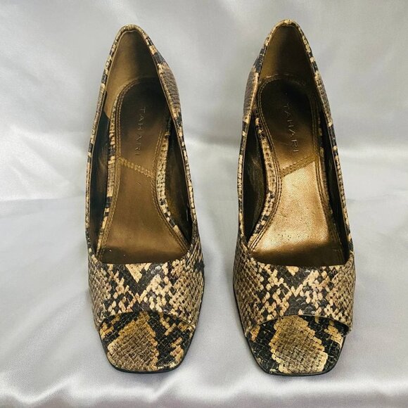 TAHARI Snake Skin Open Toe Shoes - Picture 2 of 6
